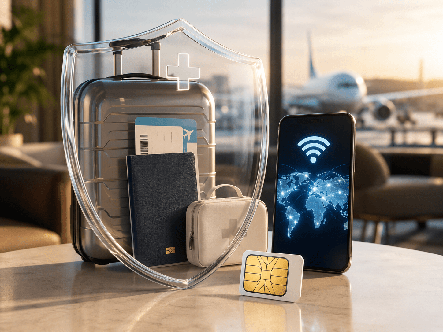 Seguro viagem, chip de internet e itens de viagem